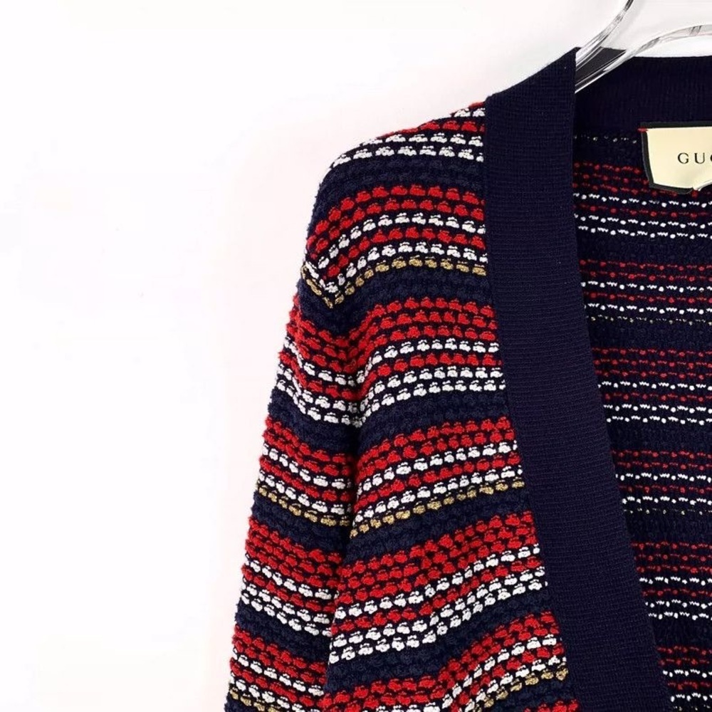Gucci Color-blocked diamond striped wool V-neck long-sleeve - Large - Picture 4 of 9